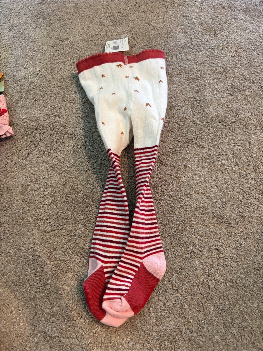Catimini Red White Pink Striped Kids Tights